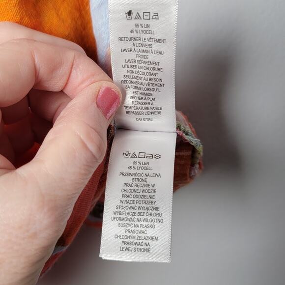 Joie Linen Lyocell Button Top 3X Orange Floral Blouse Light Boho Art to Wear - Picture 9 of 10